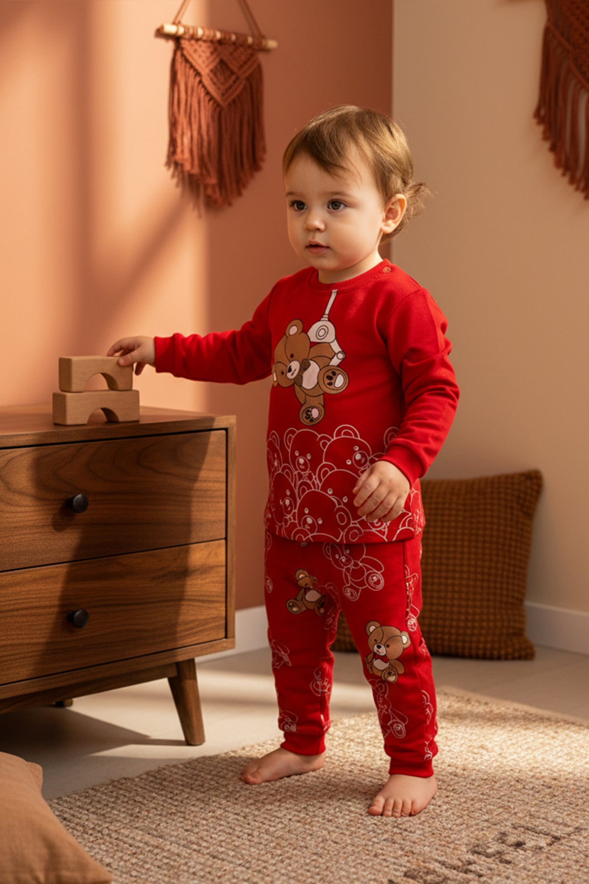 Sallanan Ayı Kırmızı Pijama Takımı 1-6 Yaş