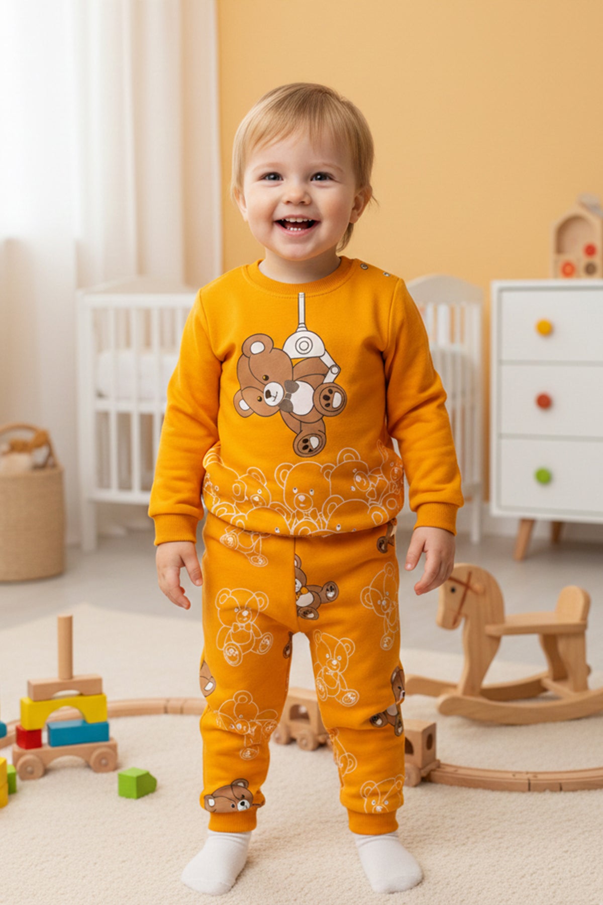 Sallanan Ayı Hardal Pijama Takımı 1-6 Yaş