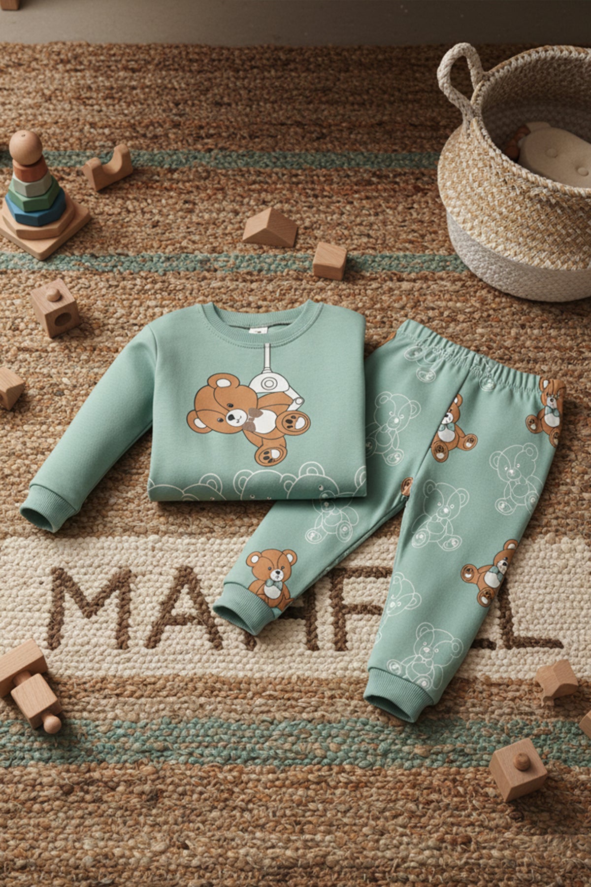 Sallanan Ayı Yeşil Pijama Takımı 1-6 Yaş