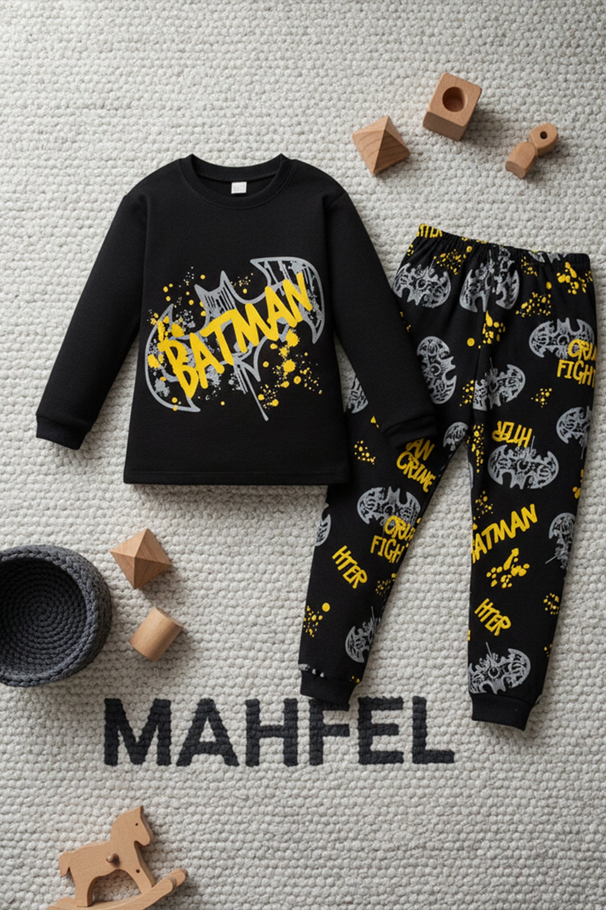 Batman Baskılı Siyah Pijama Takımı