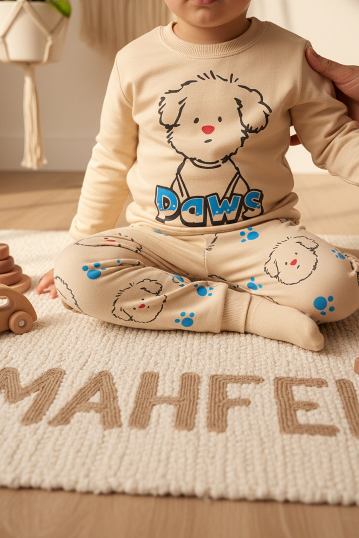 Paws Baskılı Krem Pijama Takımı
