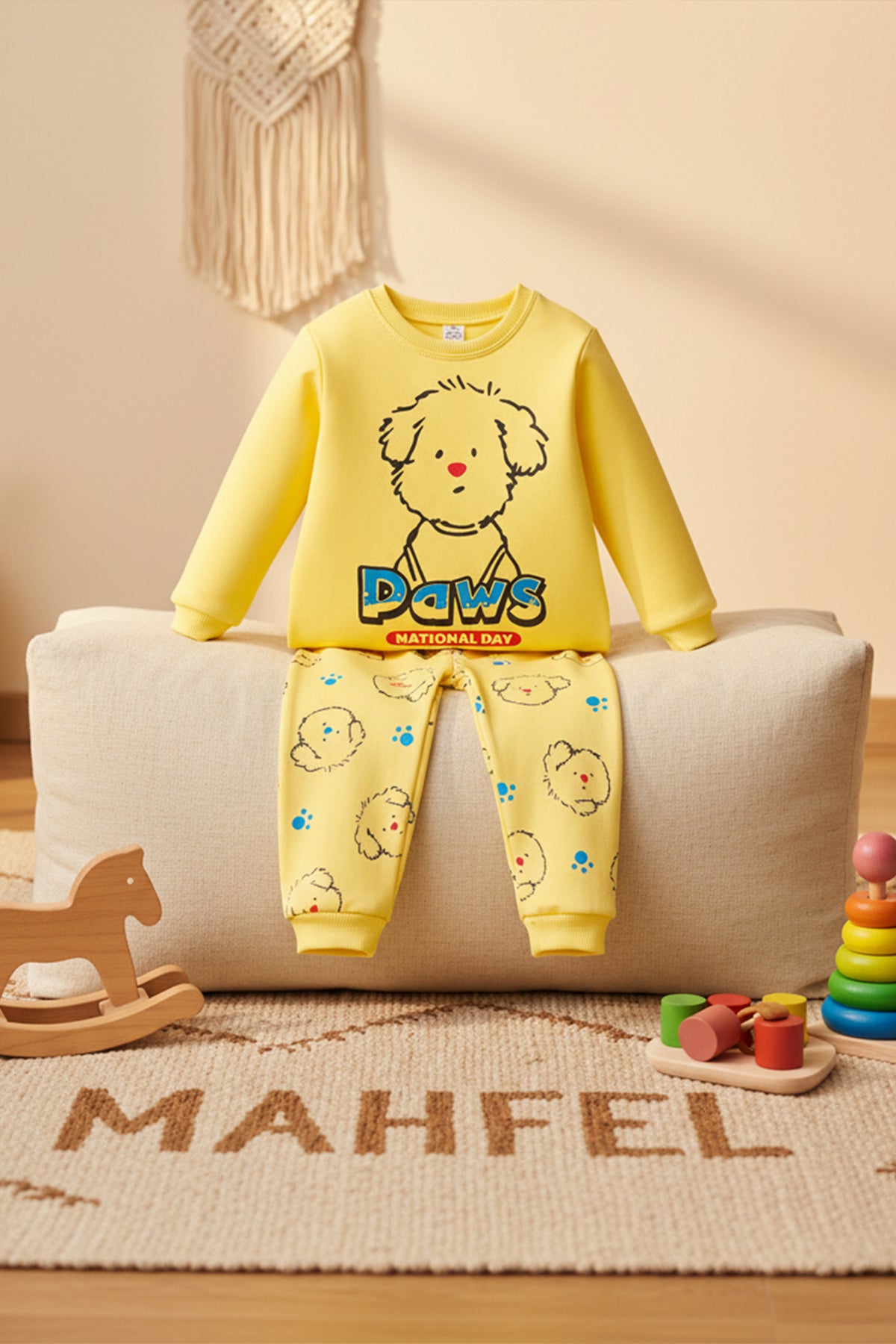 Paws Baskılı Sarı Pijama Takımı