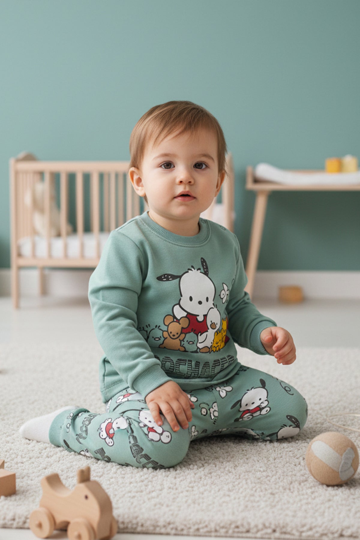 Yeşil Pochacco Baskılı Pijama Takımı