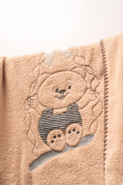 Salıncak Ayı Nakışlı Kahve Bebek Battaniyesi
