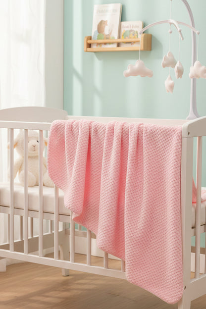 Pembe Jakarlı Tek Katlı Welsoft Bebek Battaniyesi