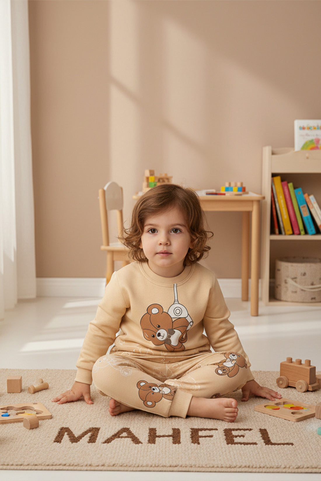 Sallanan Ayı Krem Pijama Takımı 1-6 Yaş