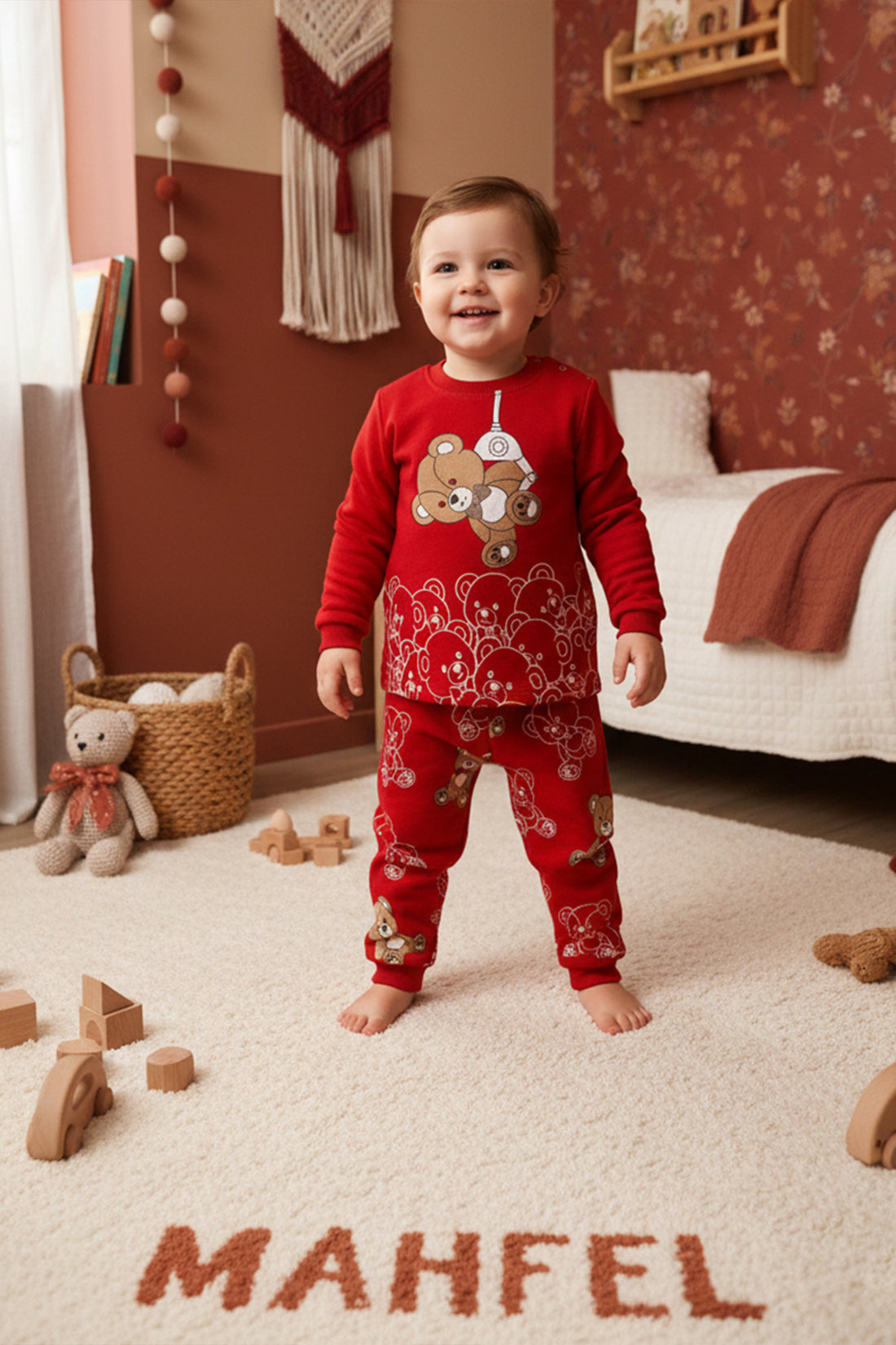 Sallanan Ayı Kırmızı Pijama Takımı 1-6 Yaş