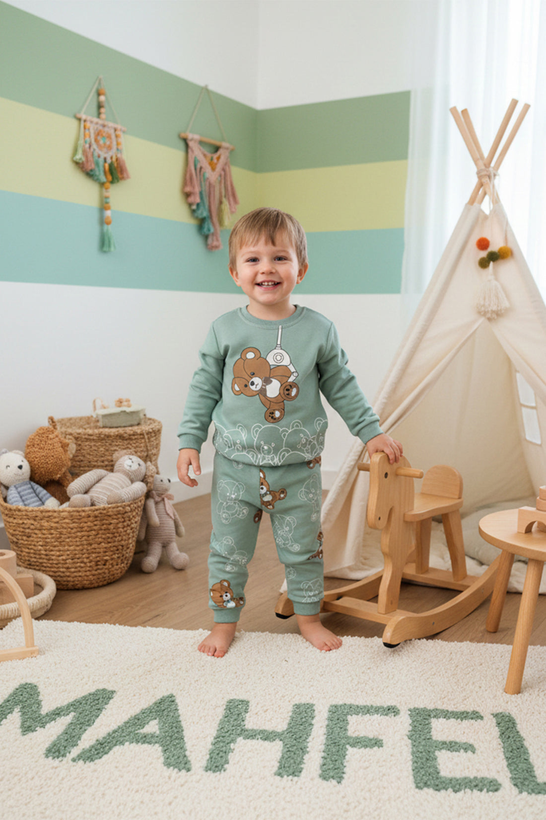 Sallanan Ayı Yeşil Pijama Takımı 1-6 Yaş
