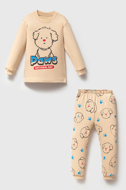 Paws Baskılı Krem Pijama Takımı