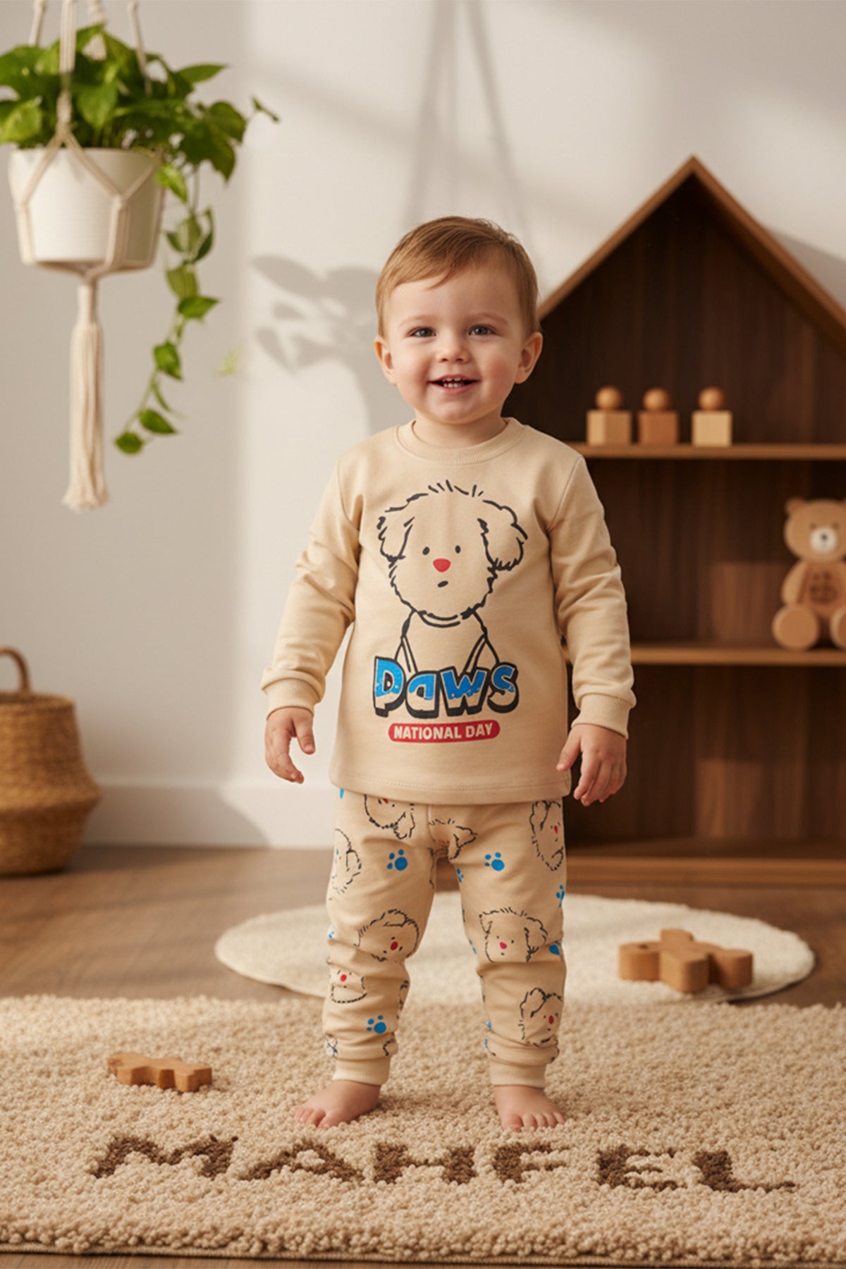 Paws Baskılı Krem Pijama Takımı