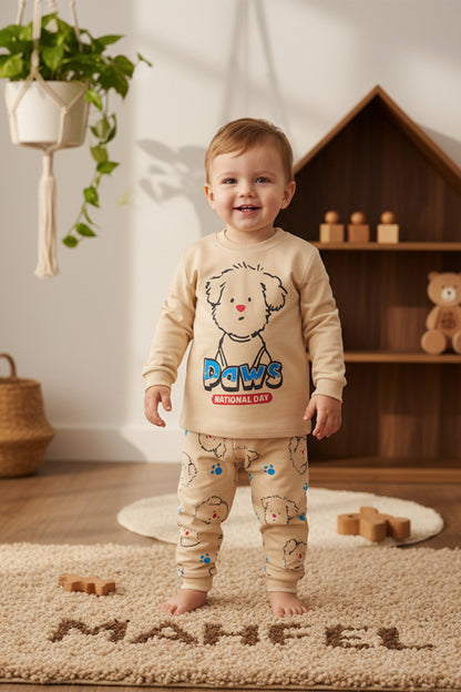 Paws Baskılı Krem Pijama Takımı