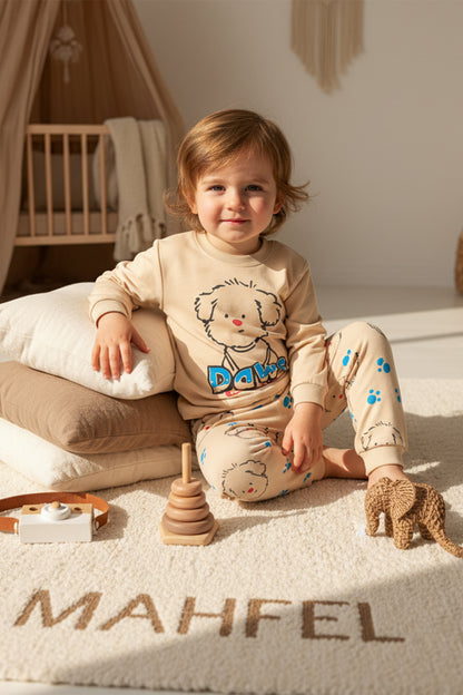 Paws Baskılı Krem Pijama Takımı