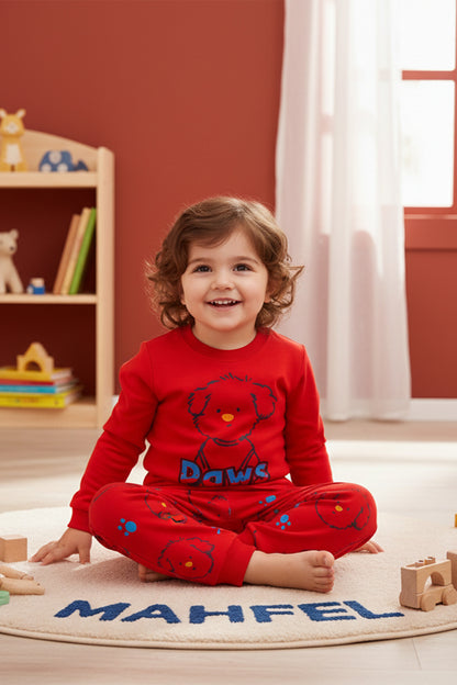 Paws Baskılı Kırmızı Pijama Takımı