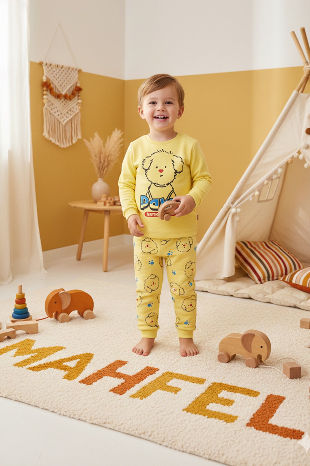 Paws Baskılı Sarı Pijama Takımı