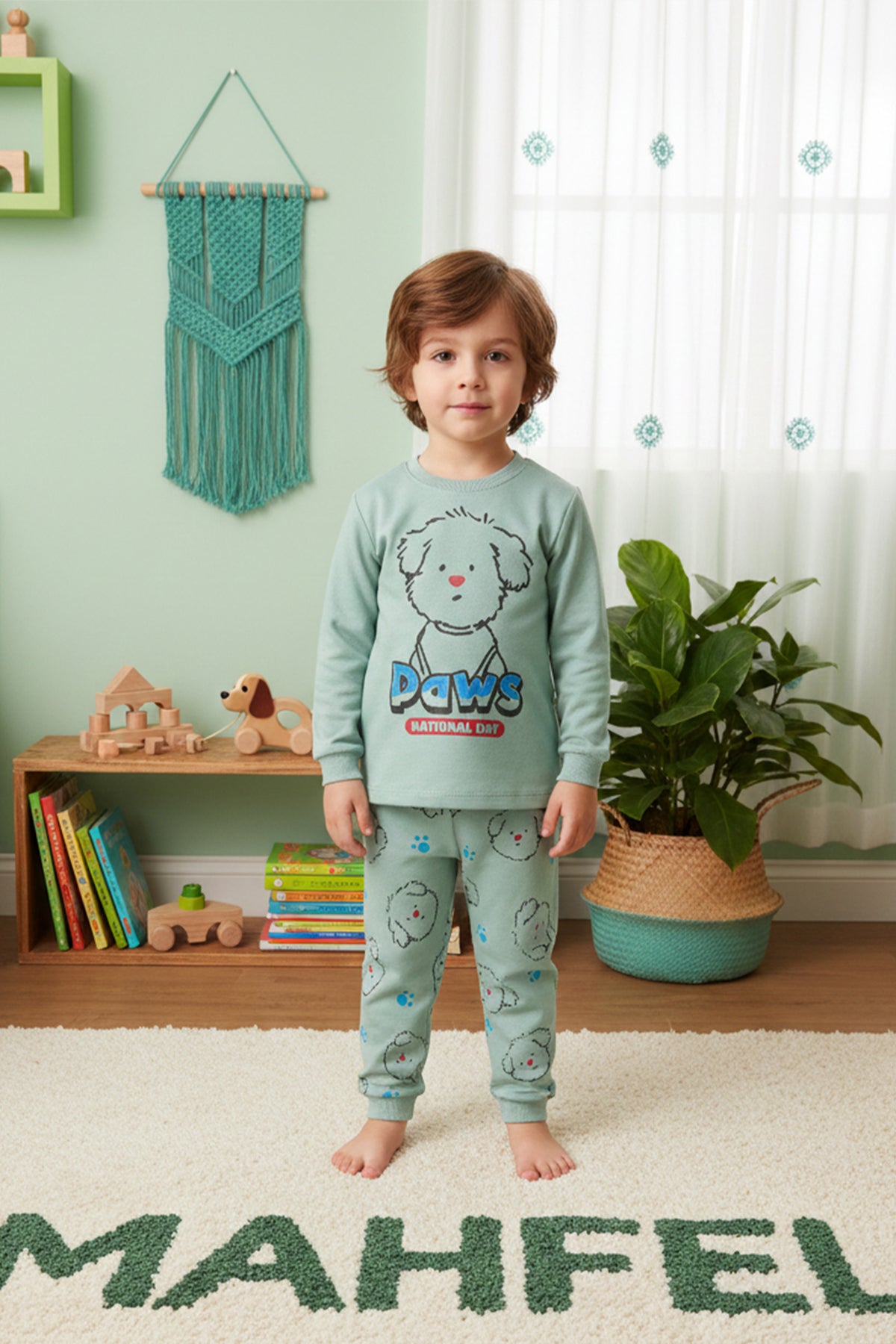 Paws Baskılı Yeşil Pijama Takımı