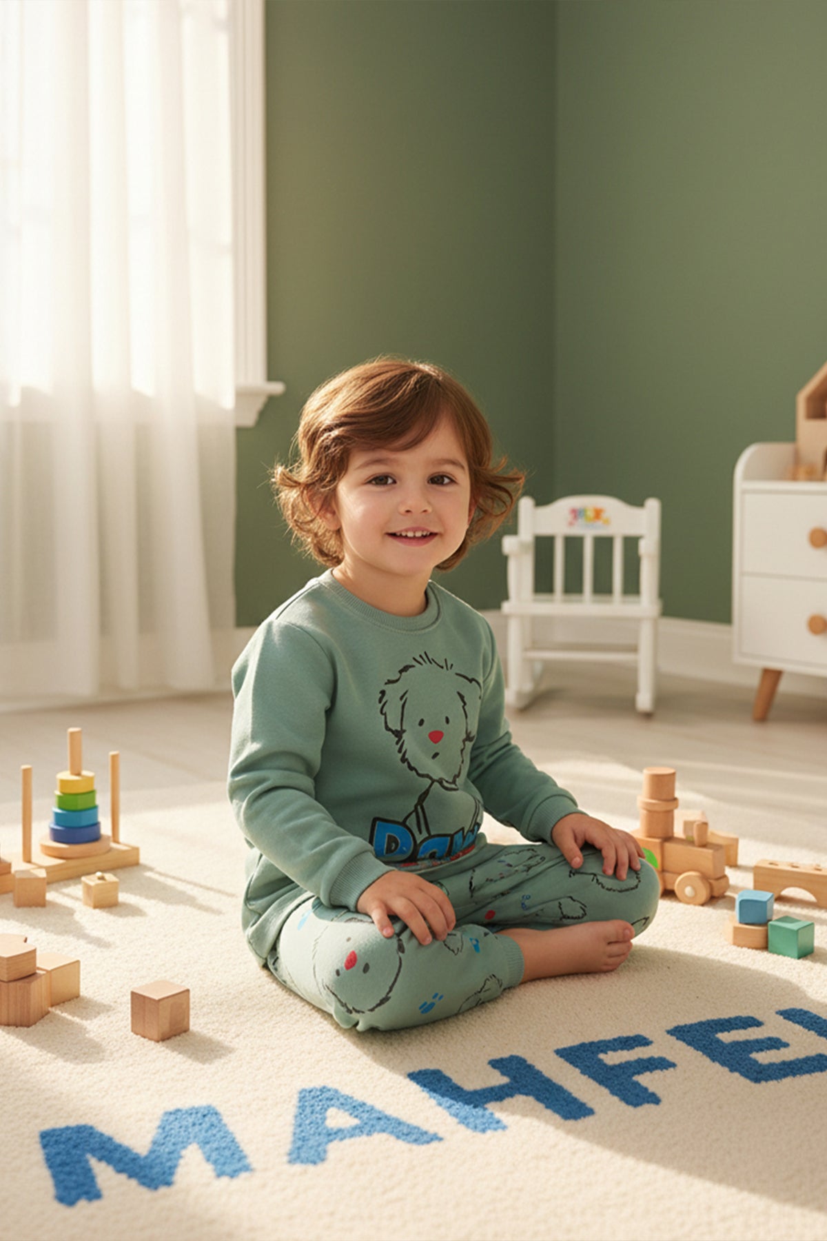 Paws Baskılı Yeşil Pijama Takımı