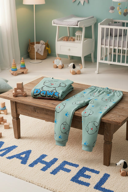 Paws Baskılı Yeşil Pijama Takımı