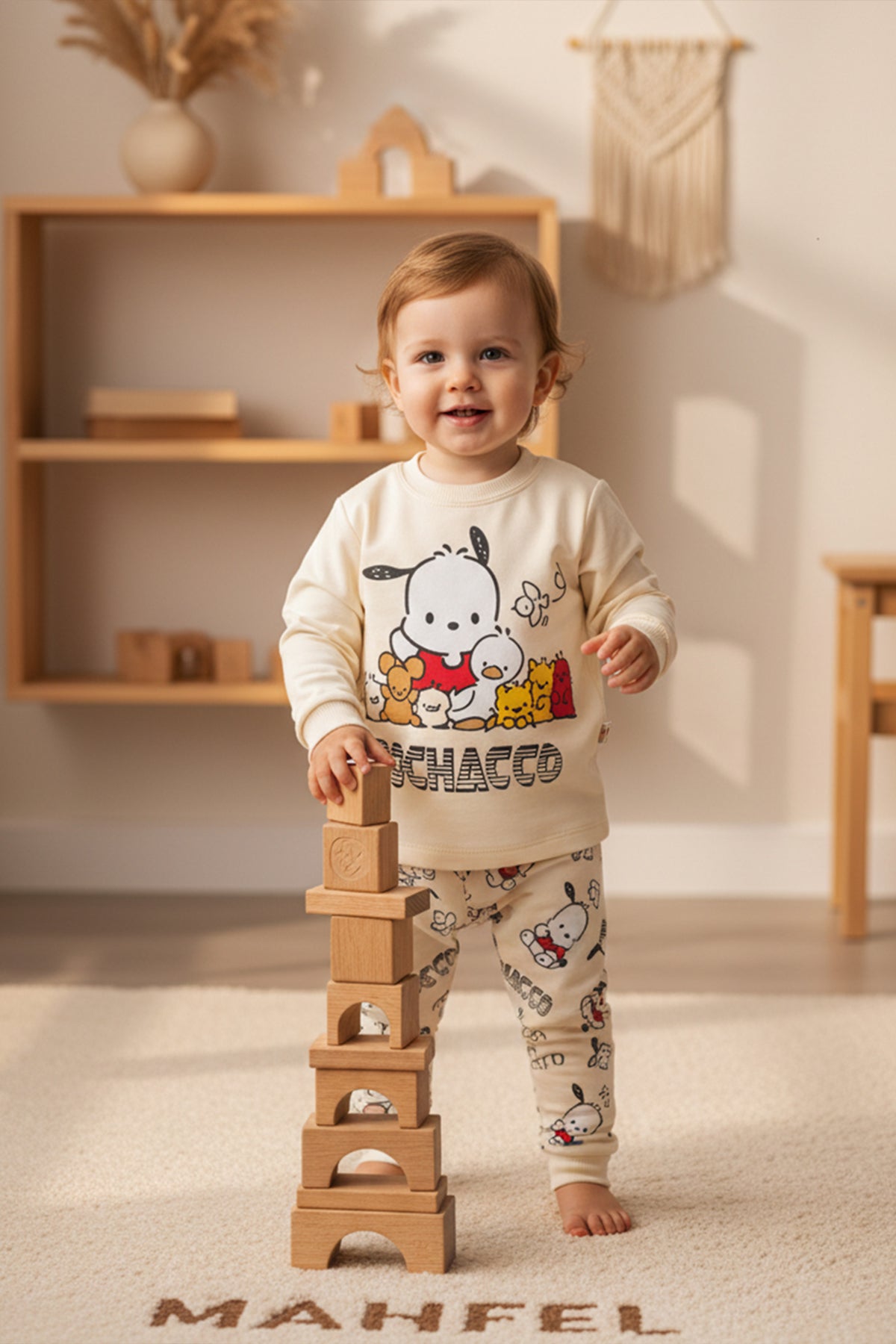 Ekru Pochacco Baskılı Pijama Takımı