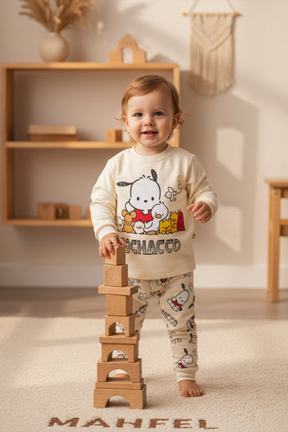 Ekru Pochacco Baskılı Pijama Takımı