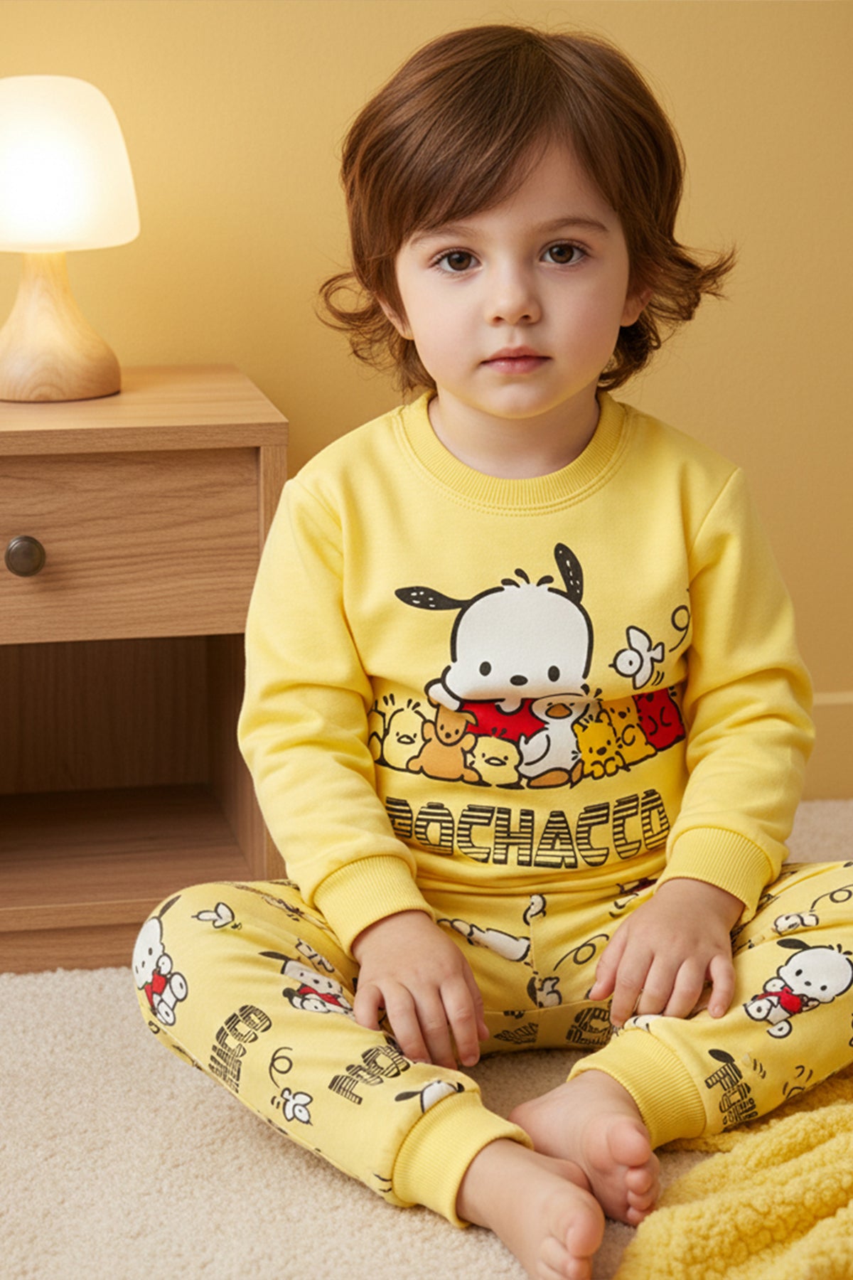 Sarı Pochacco Baskılı Pijama Takımı