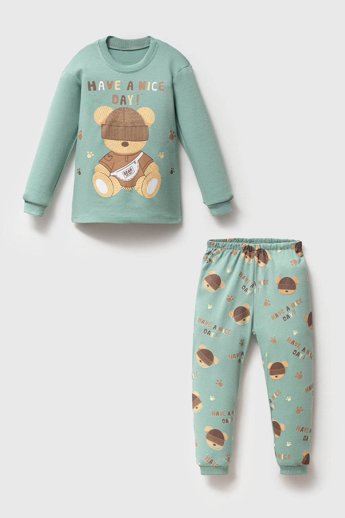 Yeşil Şapkalı Ayı Pijama Takımı