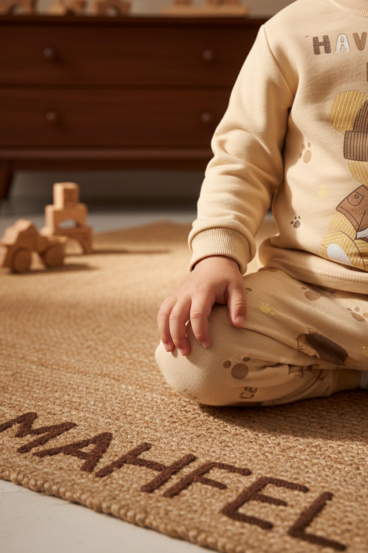 Krem Şapkalı Ayı Pijama Takımı