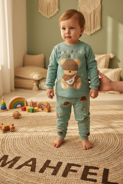 Yeşil Şapkalı Ayı Pijama Takımı