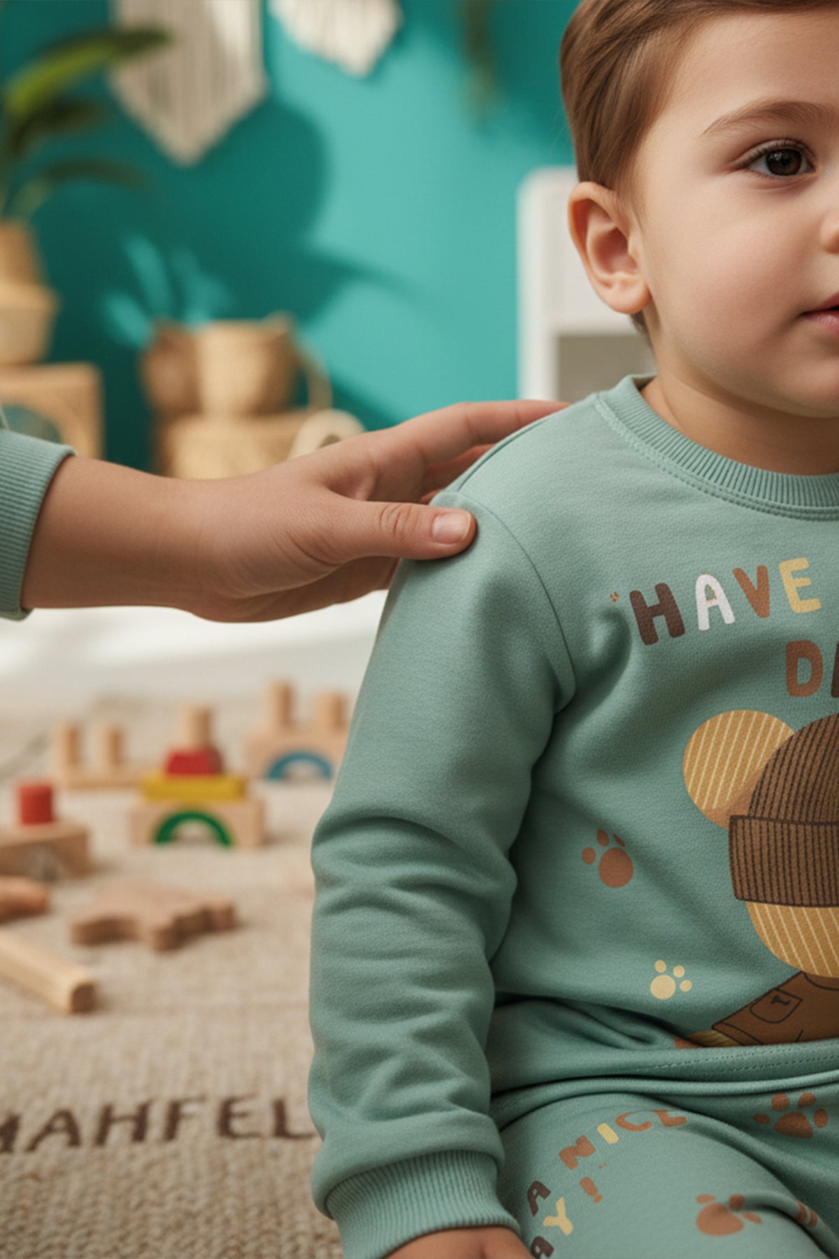 Yeşil Şapkalı Ayı Pijama Takımı