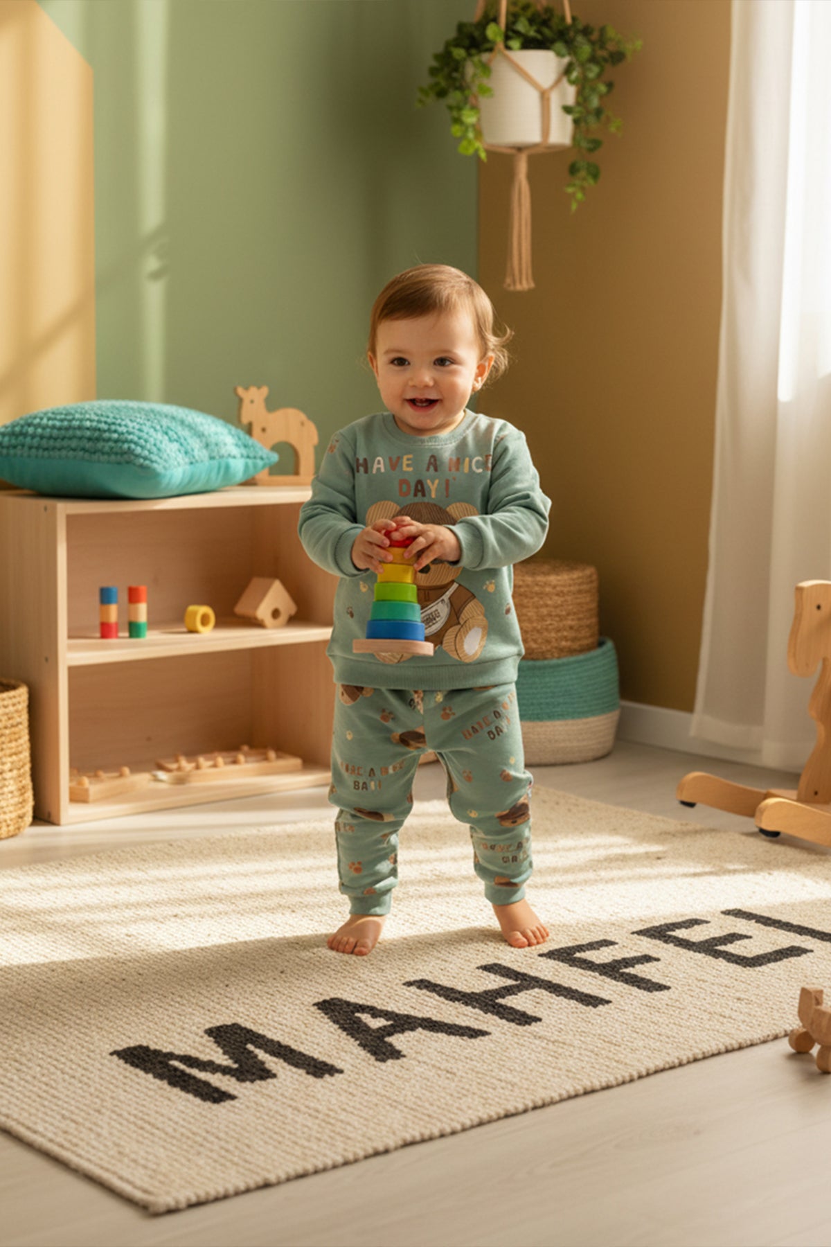 Yeşil Şapkalı Ayı Pijama Takımı