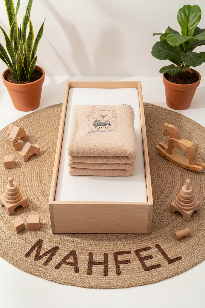 Salıncak Ayı Nakışlı Kahve Bebek Battaniyesi