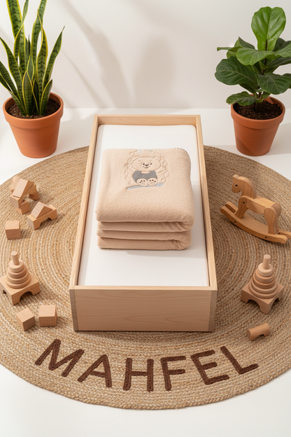 Salıncak Ayı Nakışlı Kahve Bebek Battaniyesi